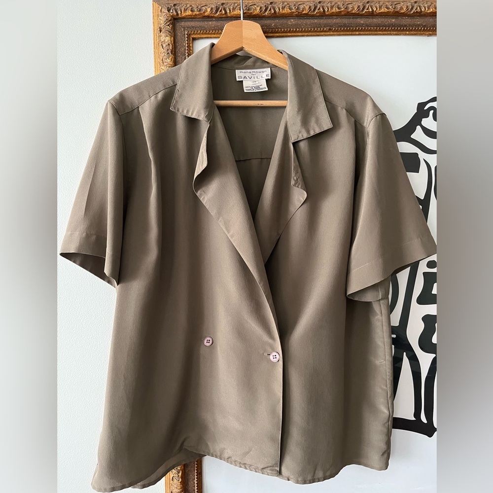 Double Breasted Silky Olive Blouse
